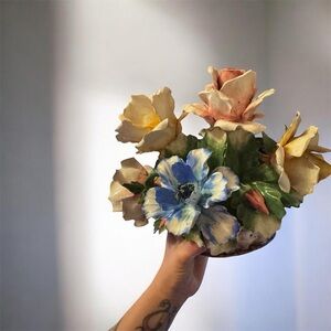 Vintage Capodimonte Porcelain Flower Centerpiece made in Italy hand painted rose